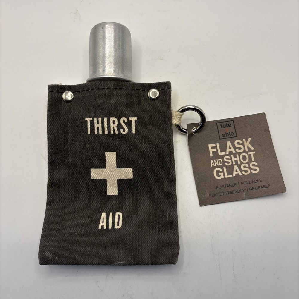 TOTE + ABLE Thirst + Aid Canvas Beverage Flask And Shot Glass 4oz USA NEW
